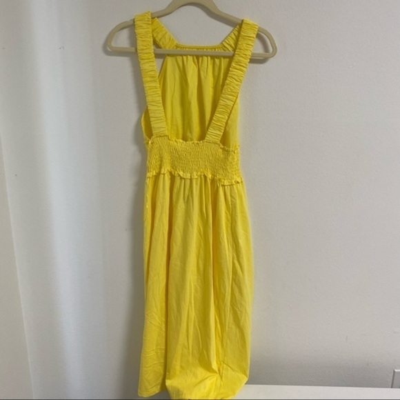 Zara yellow 100% cotton midi smocked dress NWT - Picture 7 of 8